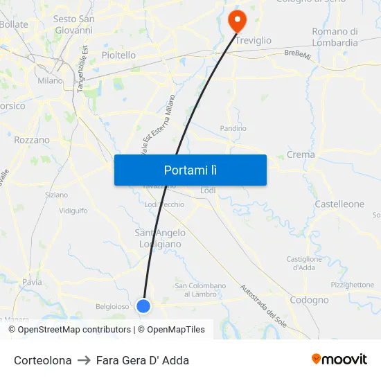 Corteolona to Fara Gera D' Adda map