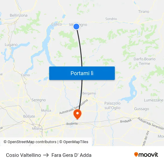 Cosio Valtellino to Fara Gera D' Adda map