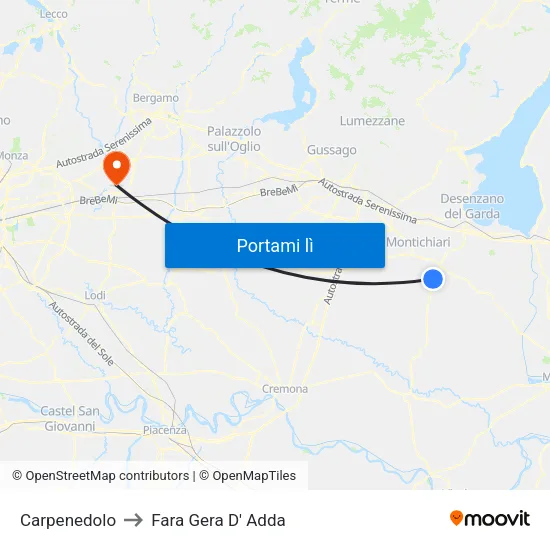 Carpenedolo to Fara Gera D' Adda map