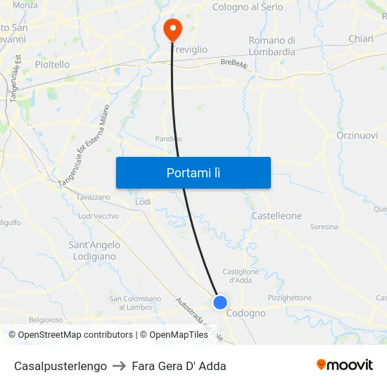 Casalpusterlengo to Fara Gera D' Adda map