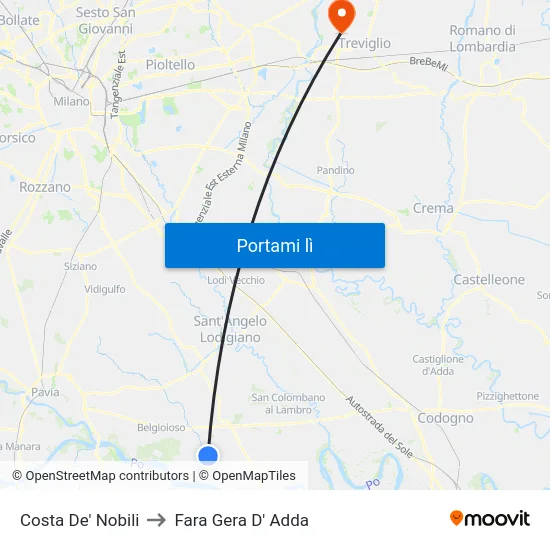 Costa De' Nobili to Fara Gera D' Adda map
