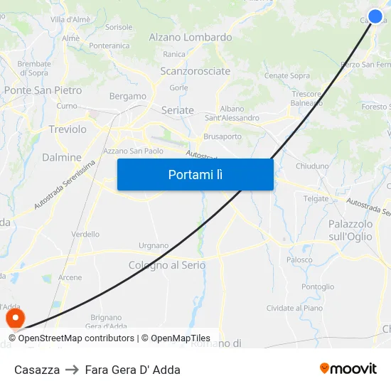 Casazza to Fara Gera D' Adda map