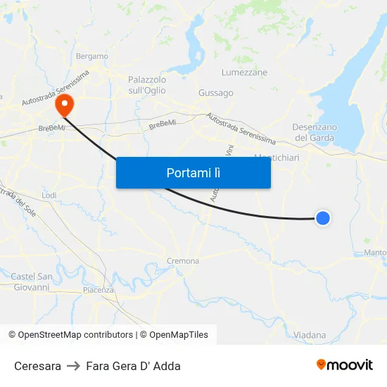 Ceresara to Fara Gera D' Adda map