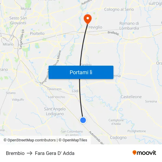 Brembio to Fara Gera D' Adda map