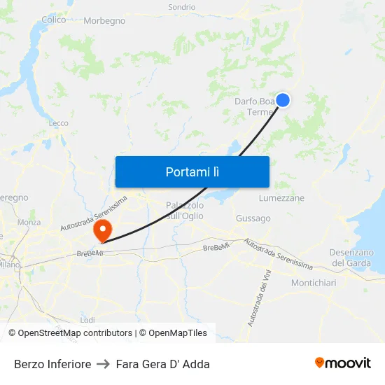Berzo Inferiore to Fara Gera D' Adda map