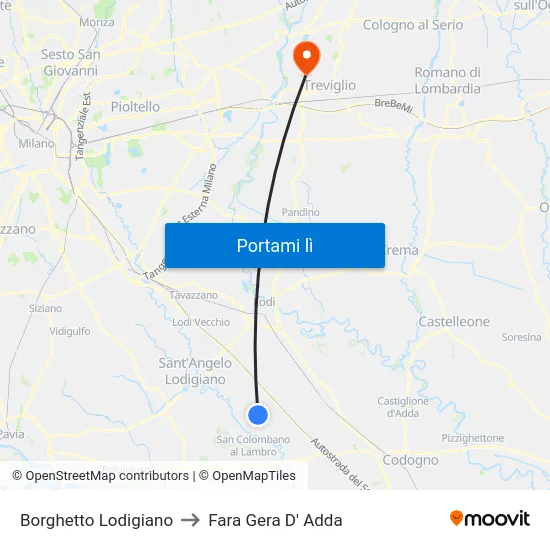 Borghetto Lodigiano to Fara Gera D' Adda map