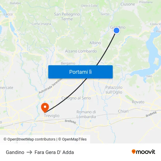Gandino to Fara Gera D' Adda map