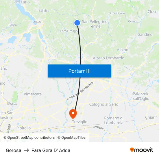 Gerosa to Fara Gera D' Adda map