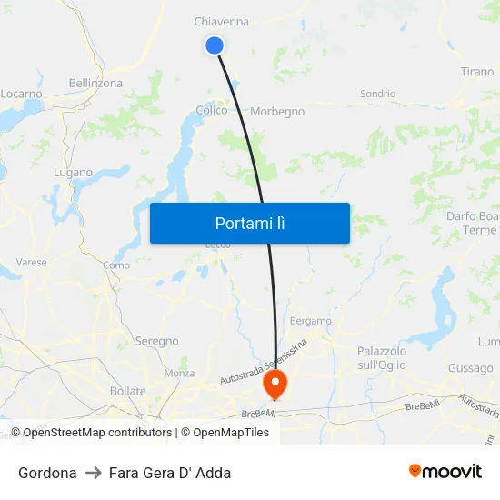 Gordona to Fara Gera D' Adda map