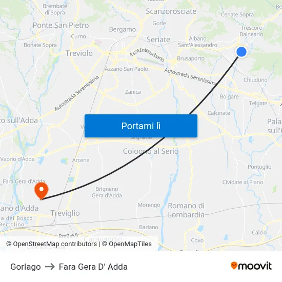 Gorlago to Fara Gera D' Adda map