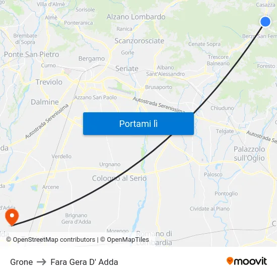 Grone to Fara Gera D' Adda map