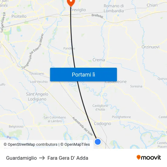 Guardamiglio to Fara Gera D' Adda map