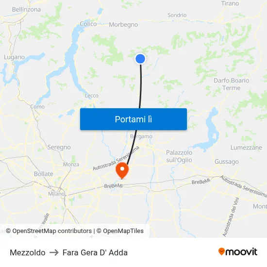 Mezzoldo to Fara Gera D' Adda map