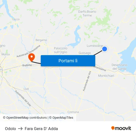 Odolo to Fara Gera D' Adda map