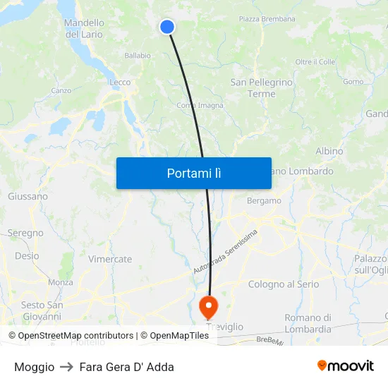 Moggio to Fara Gera D' Adda map