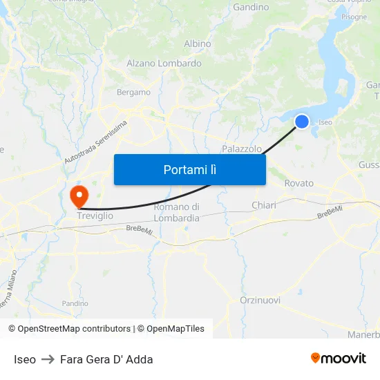 Iseo to Fara Gera D' Adda map