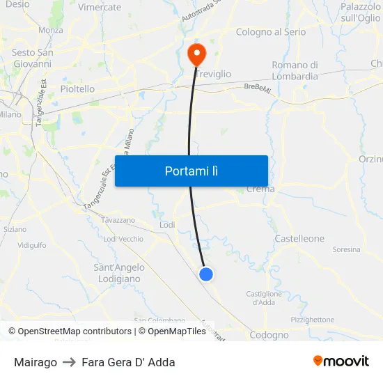 Mairago to Fara Gera D' Adda map