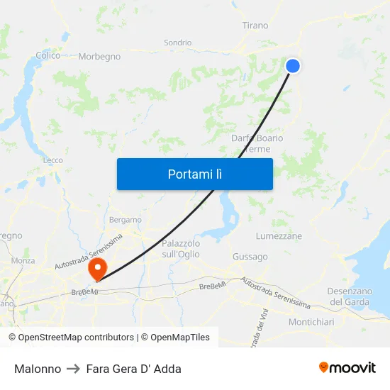 Malonno to Fara Gera D' Adda map
