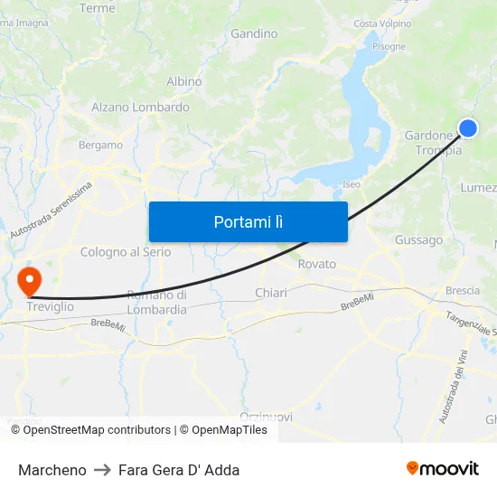 Marcheno to Fara Gera D' Adda map