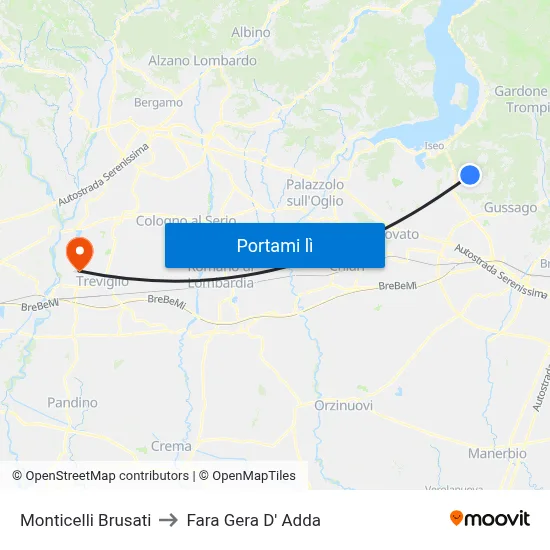 Monticelli Brusati to Fara Gera D' Adda map