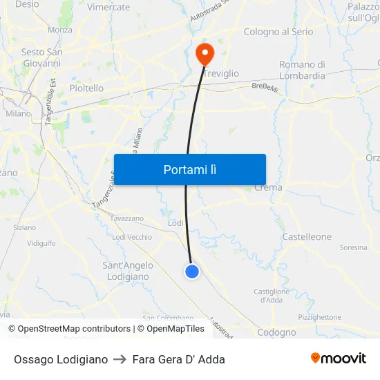 Ossago Lodigiano to Fara Gera D' Adda map