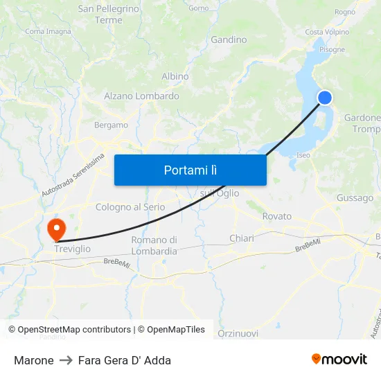 Marone to Fara Gera D' Adda map