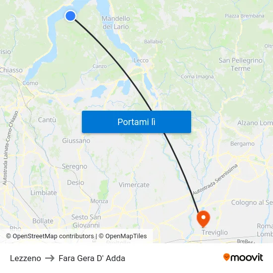 Lezzeno to Fara Gera D' Adda map
