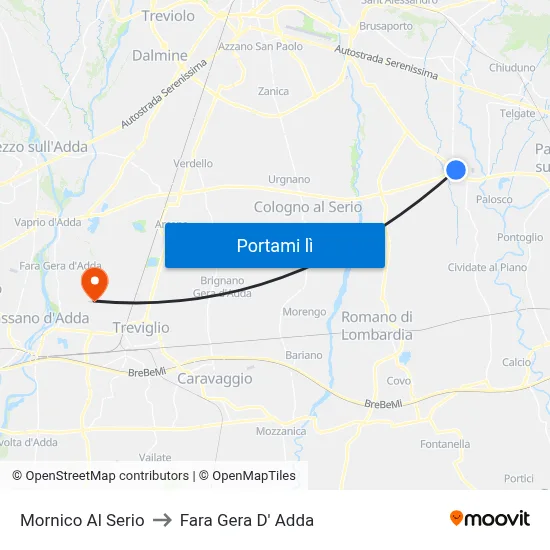 Mornico Al Serio to Fara Gera D' Adda map