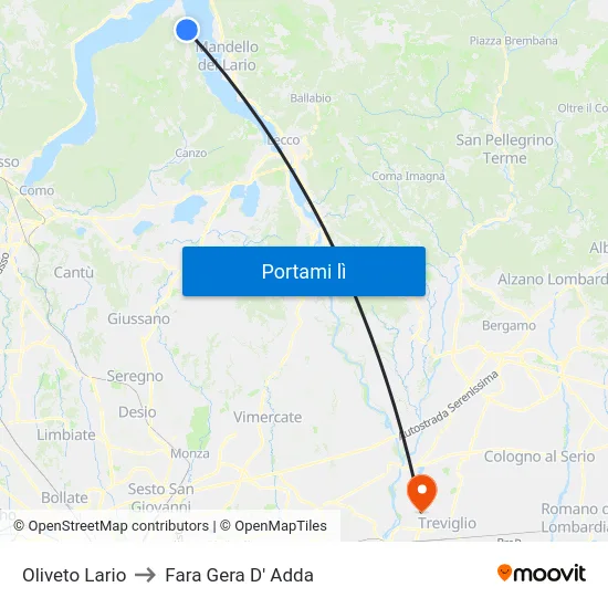 Oliveto Lario to Fara Gera D' Adda map