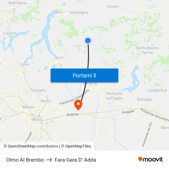 Olmo Al Brembo to Fara Gera D' Adda map
