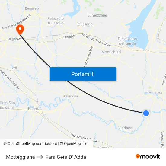 Motteggiana to Fara Gera D' Adda map