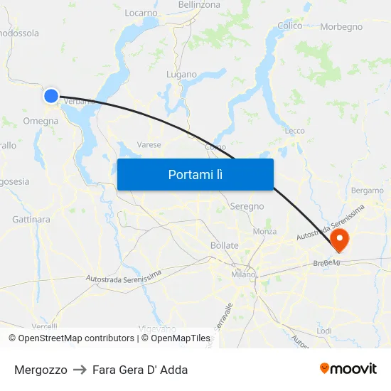 Mergozzo to Fara Gera D' Adda map