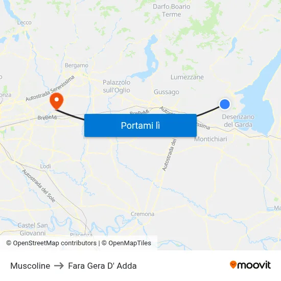 Muscoline to Fara Gera D' Adda map