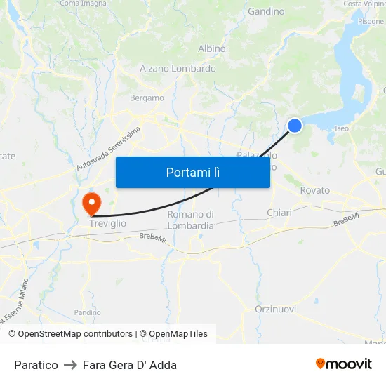 Paratico to Fara Gera D' Adda map