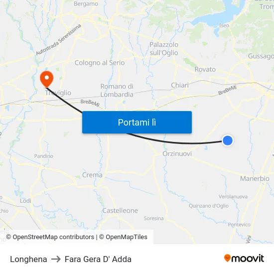Longhena to Fara Gera D' Adda map