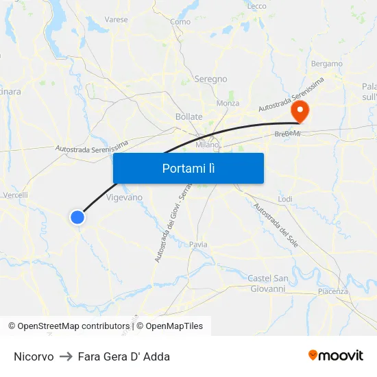 Nicorvo to Fara Gera D' Adda map