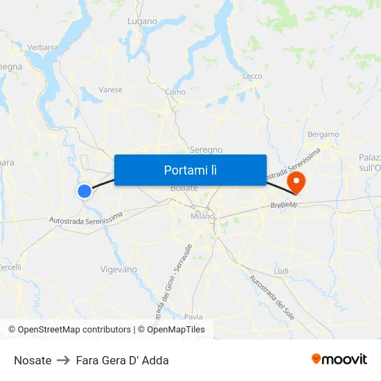 Nosate to Fara Gera D' Adda map