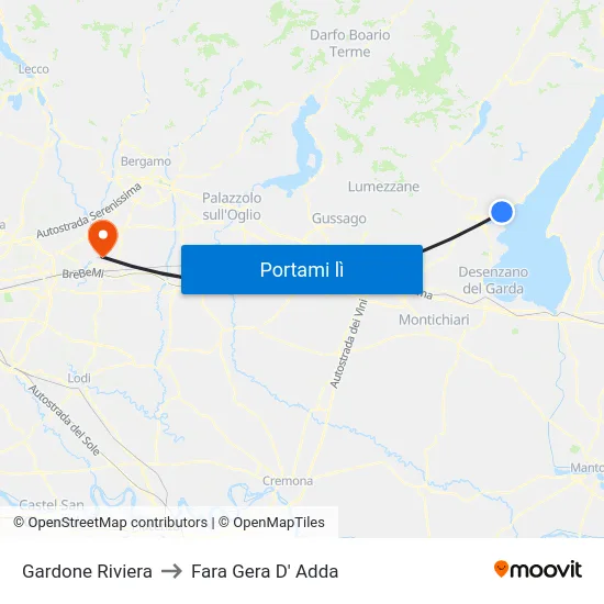 Gardone Riviera to Fara Gera D' Adda map