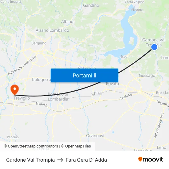 Gardone Val Trompia to Fara Gera D' Adda map