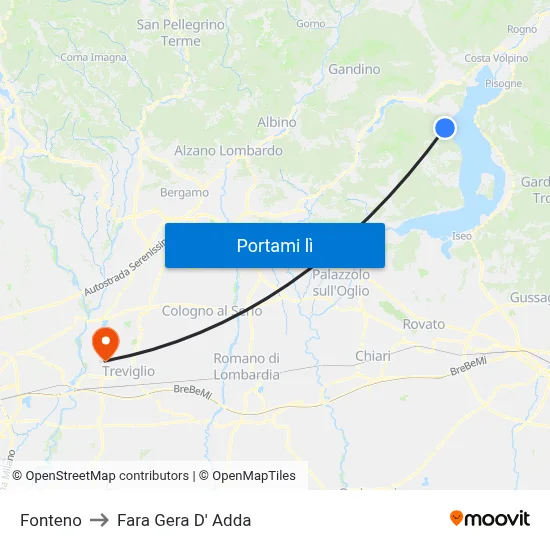 Fonteno to Fara Gera D' Adda map