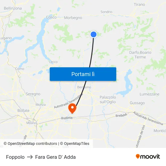 Foppolo to Fara Gera D' Adda map