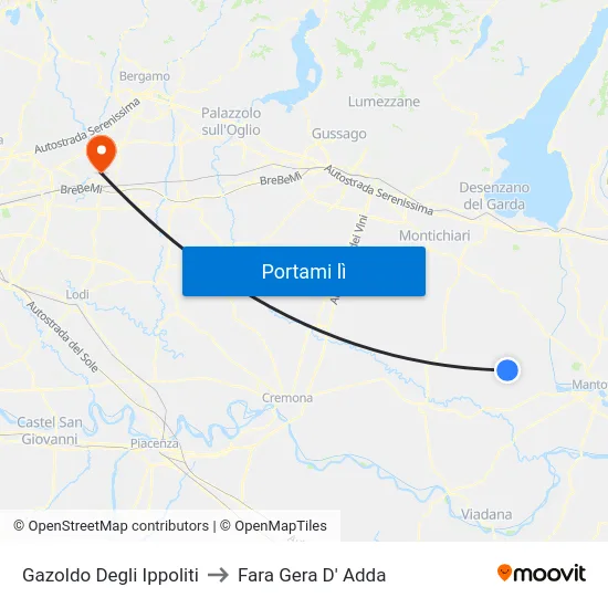 Gazoldo Degli Ippoliti to Fara Gera D' Adda map