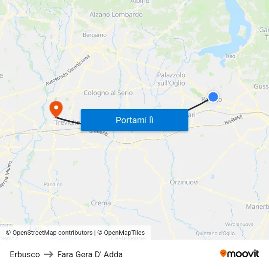 Erbusco to Fara Gera D' Adda map