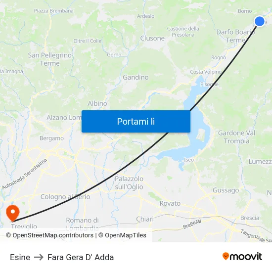 Esine to Fara Gera D' Adda map