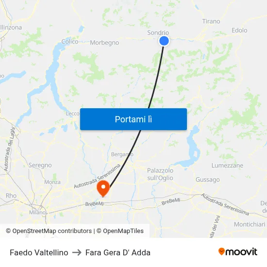 Faedo Valtellino to Fara Gera D' Adda map