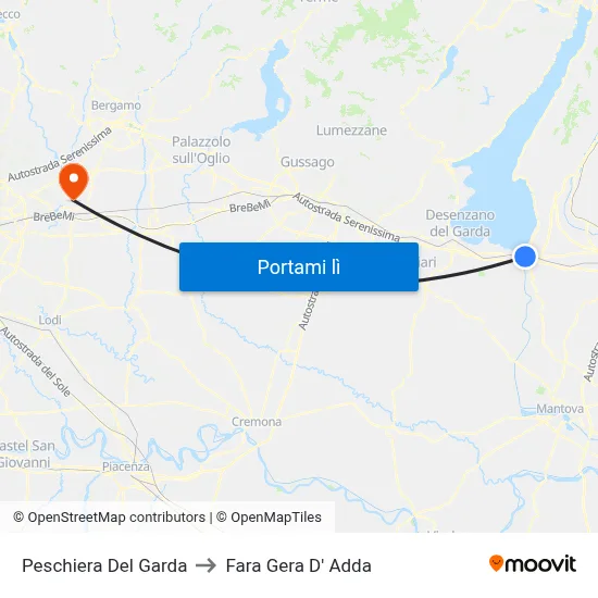 Peschiera Del Garda to Fara Gera D' Adda map