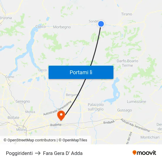 Poggiridenti to Fara Gera D' Adda map