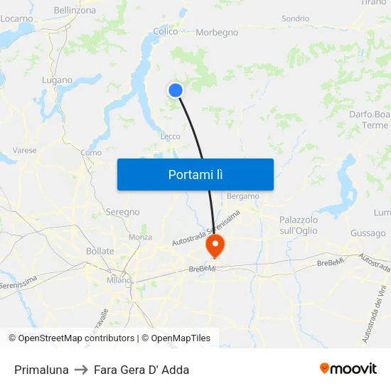 Primaluna to Fara Gera D' Adda map