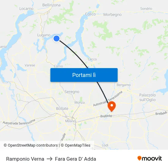 Ramponio Verna to Fara Gera D' Adda map