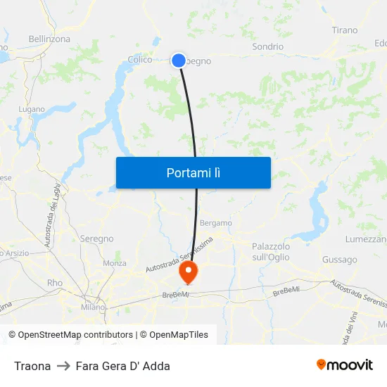 Traona to Fara Gera D' Adda map